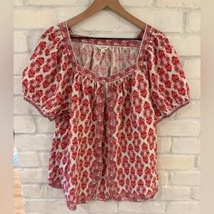 Max Studio Red Floral Peasant Blouse